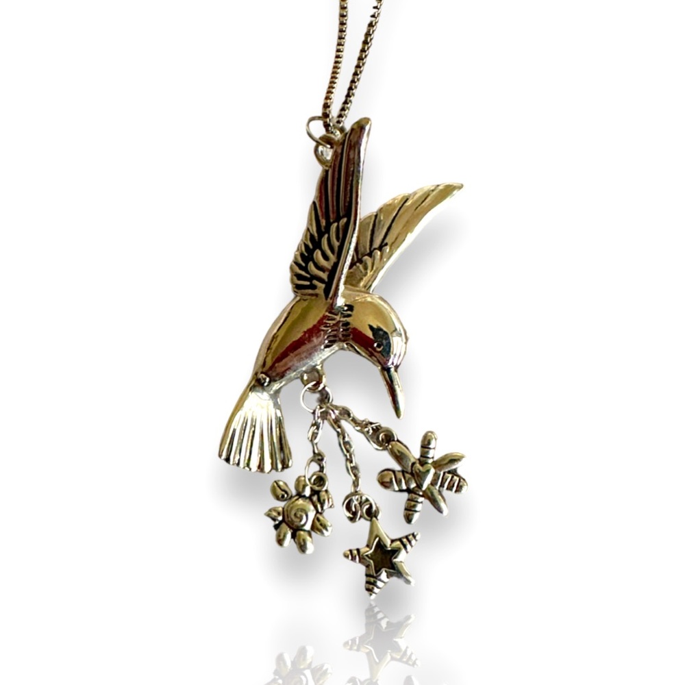 Vintage Silver Hummingbird necklace + 36” chain